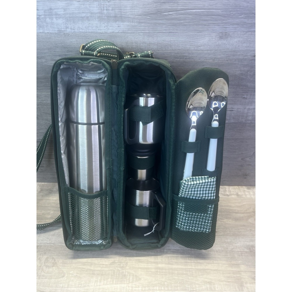 Picnic at Ascot Insulated Thermos Tote Bag with 2 Spoons and cups Carry Strap